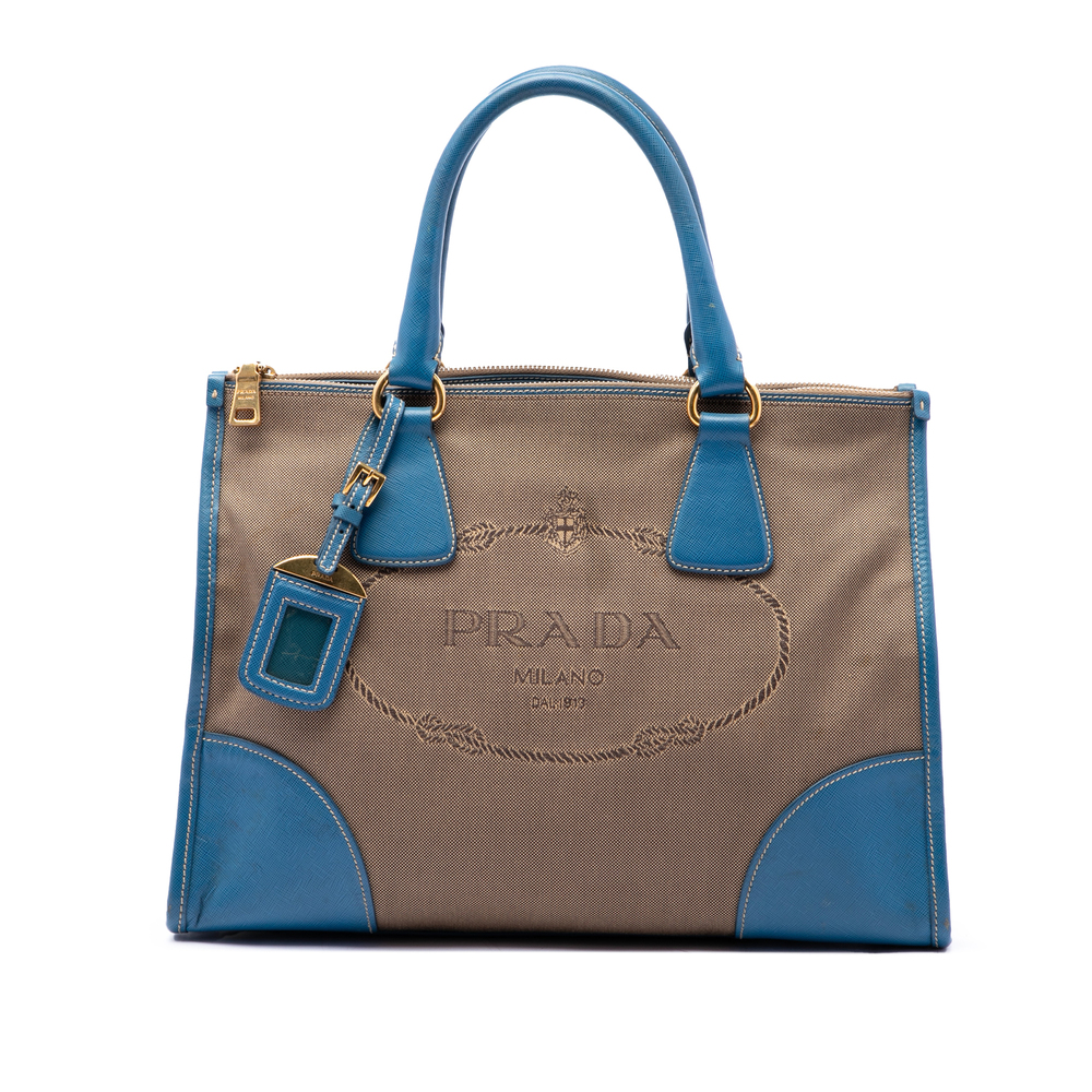 Pre-Loved Prada Saffiano Trimmed Canvas Canapa Logo Double Zip Satchel